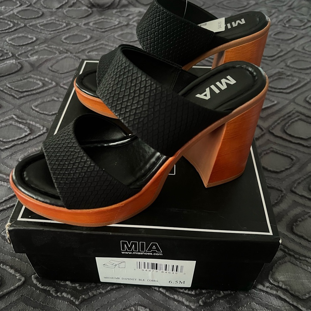 MIA Black and Brown Women's Heeled Sandals